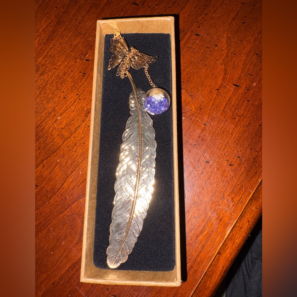Elegant Gold and Silver Feather Bookmark